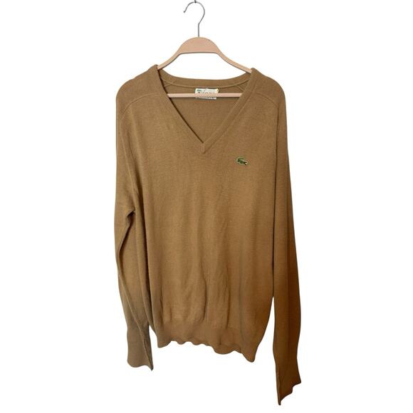 Vintage Izod Lacoste Mens Tag Sz XL Acrylic Pullover V Neck Sweater Tan - Picture 1 of 5